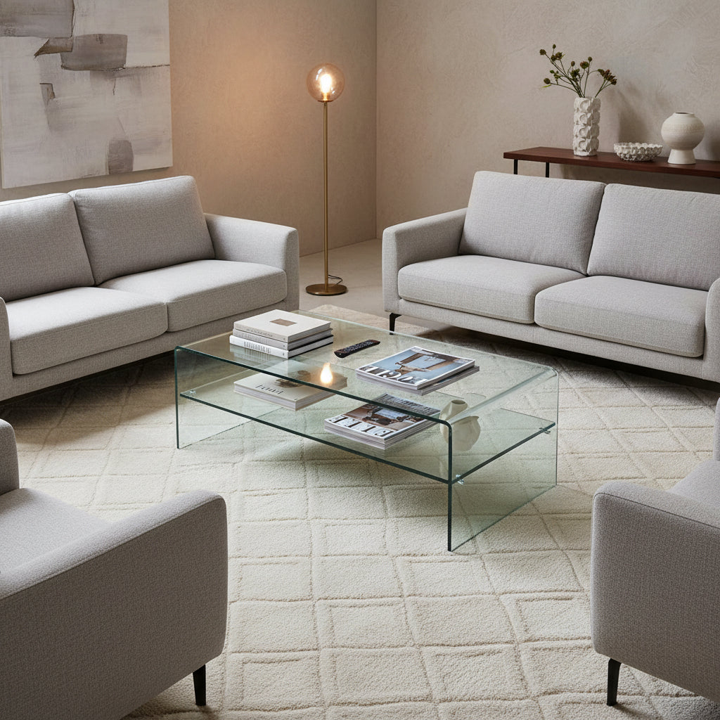 Tavolino da salotto rettangolare in vetro con ripiano Stefan Shelf