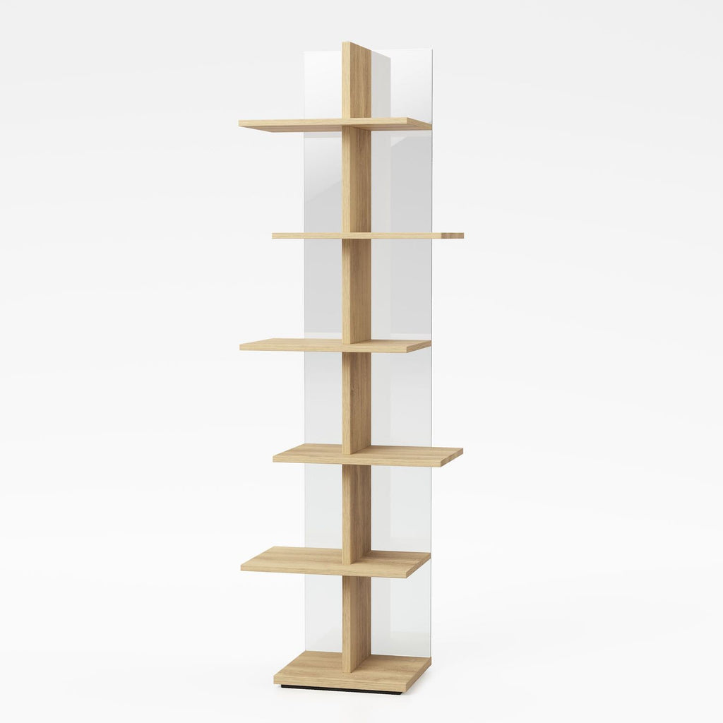 Libreria a colonna in vetro e legno Laddy