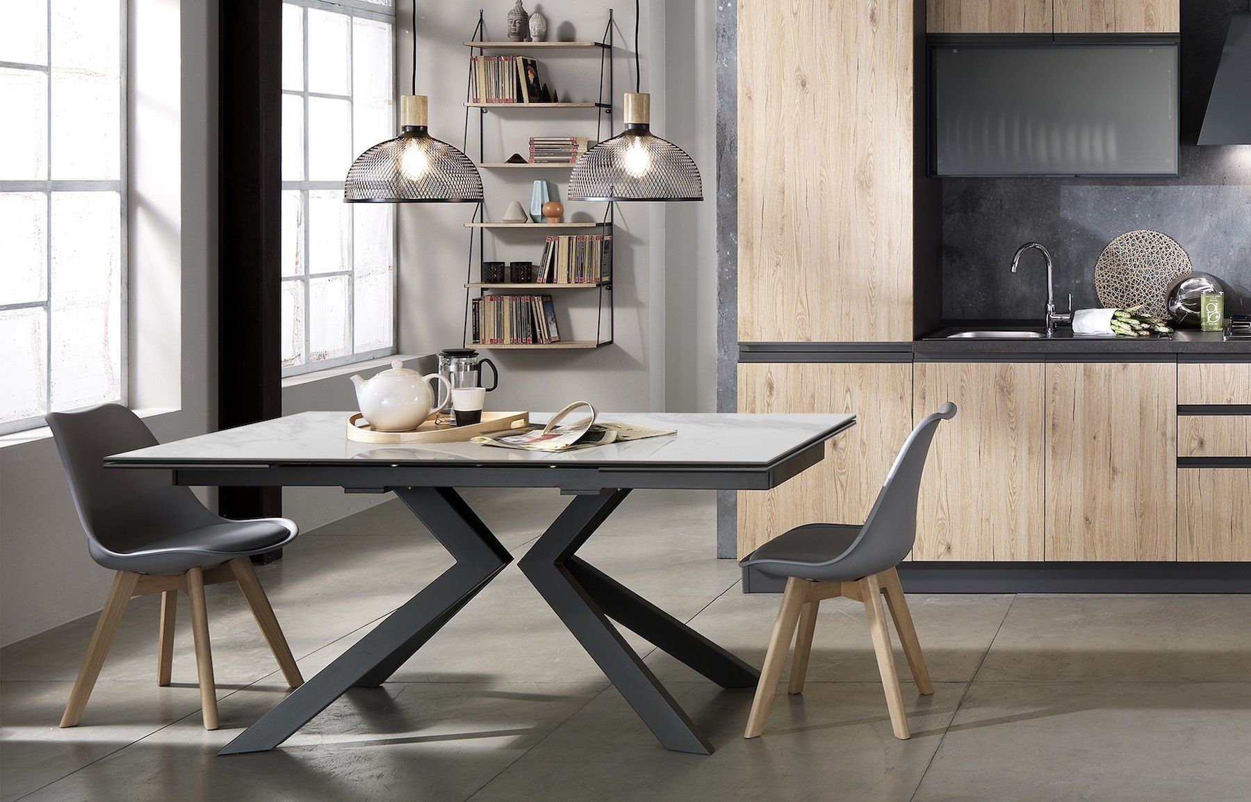 Tavolo da cucina allungabile in metallo e ceramica Gable Marble