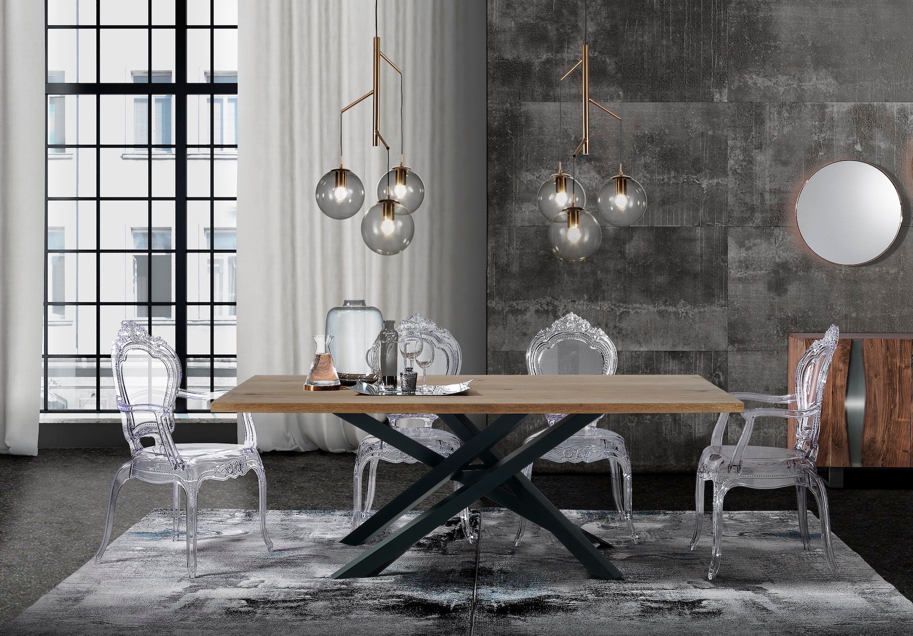 Tavolo da pranzo con piano in legno massello Gerard