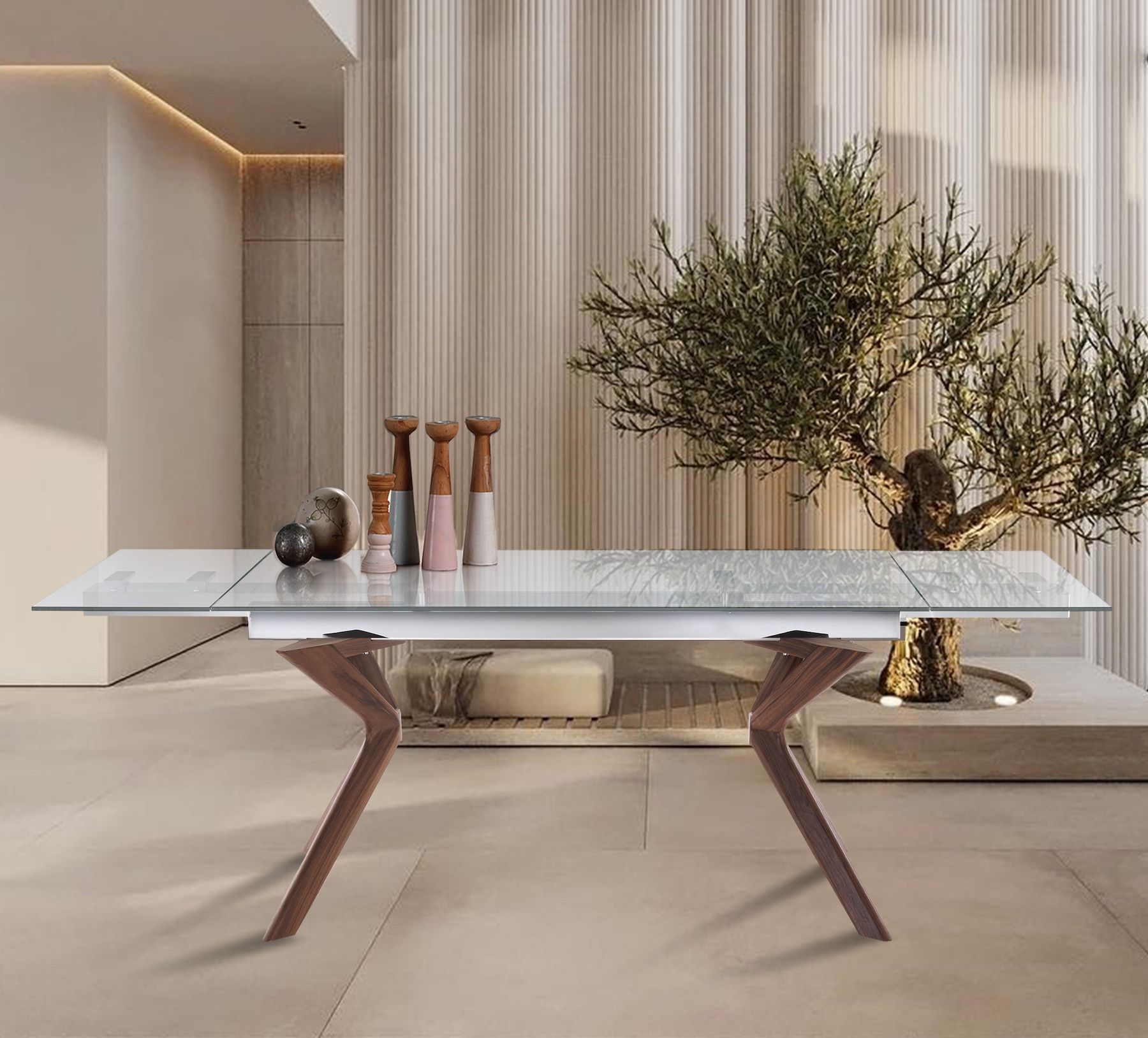 Tavolo in vetro allungabile con gambe in legno Garet