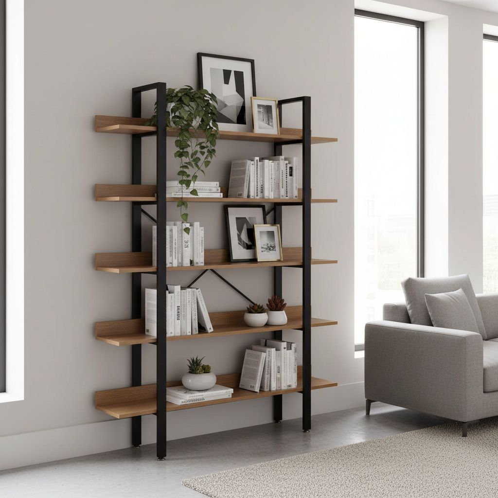 Libreria moderna in metallo e legno Teddy