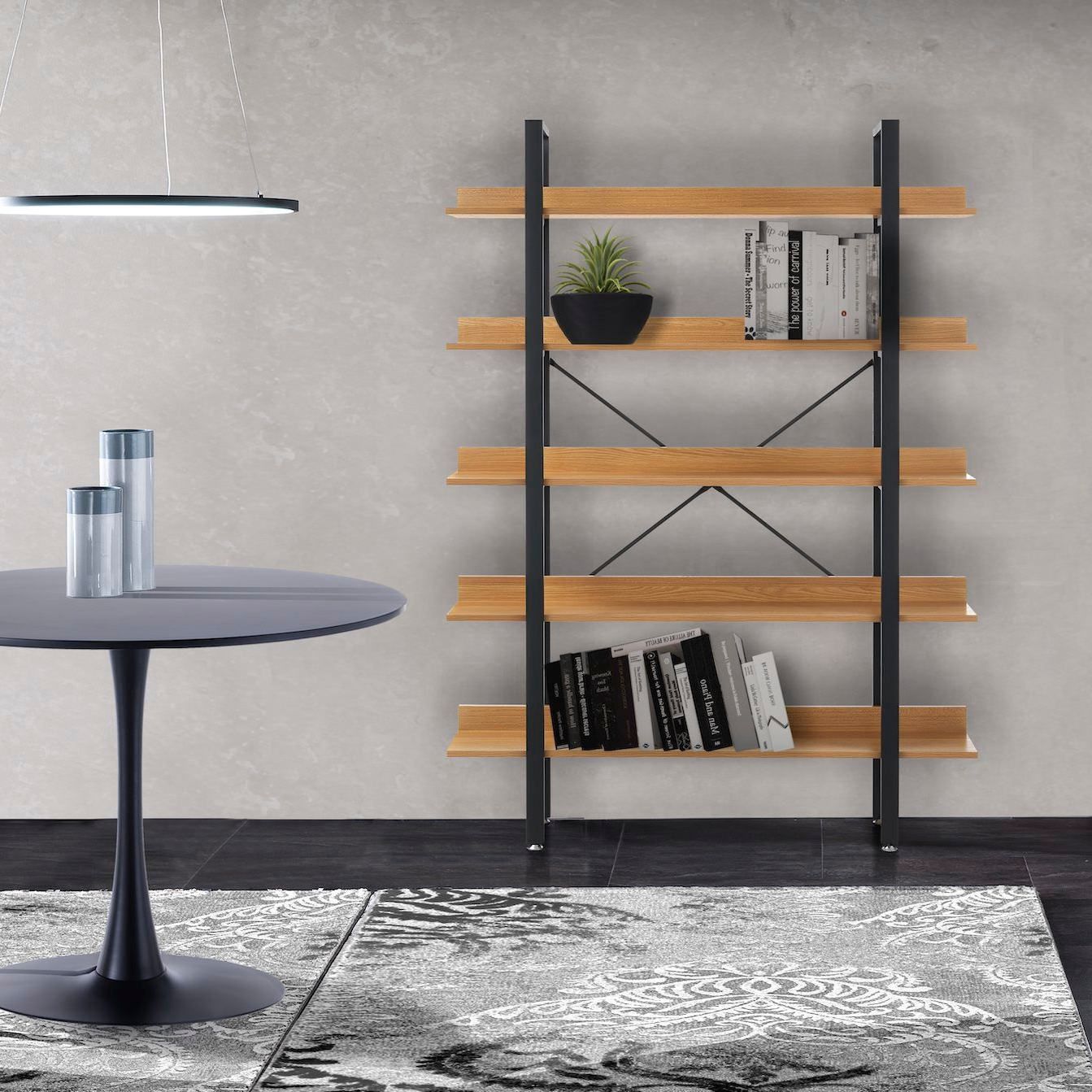 Libreria moderna in metallo e legno Teddy