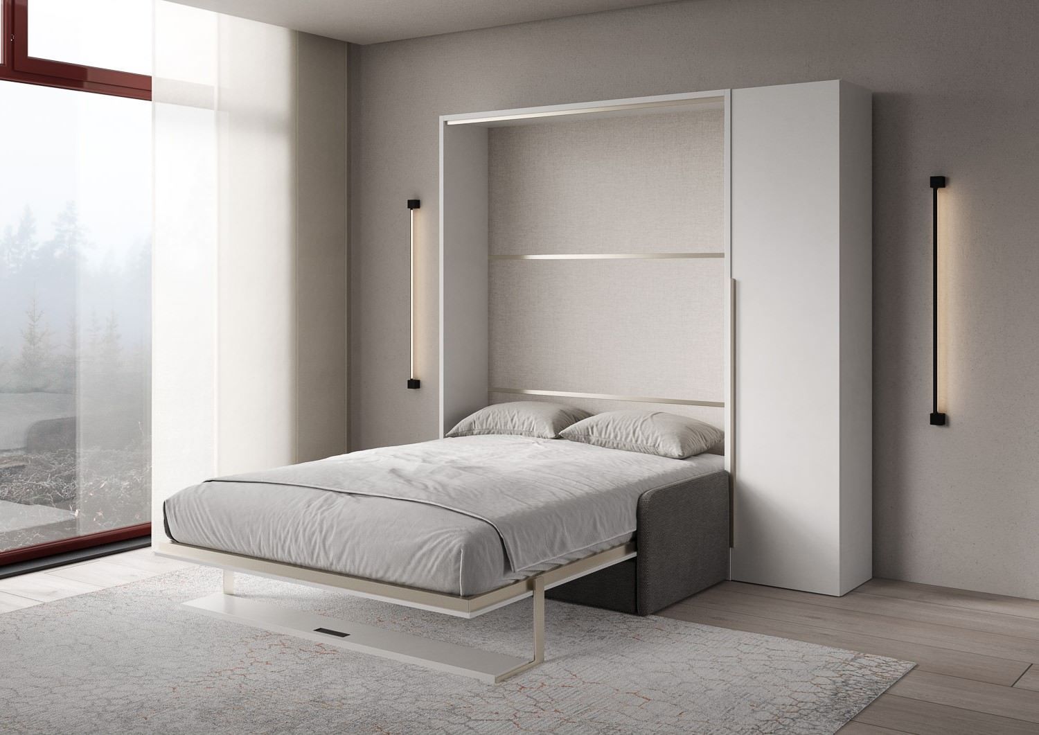 Letto a scomparsa con divano mensola e armadio Capital Sofà