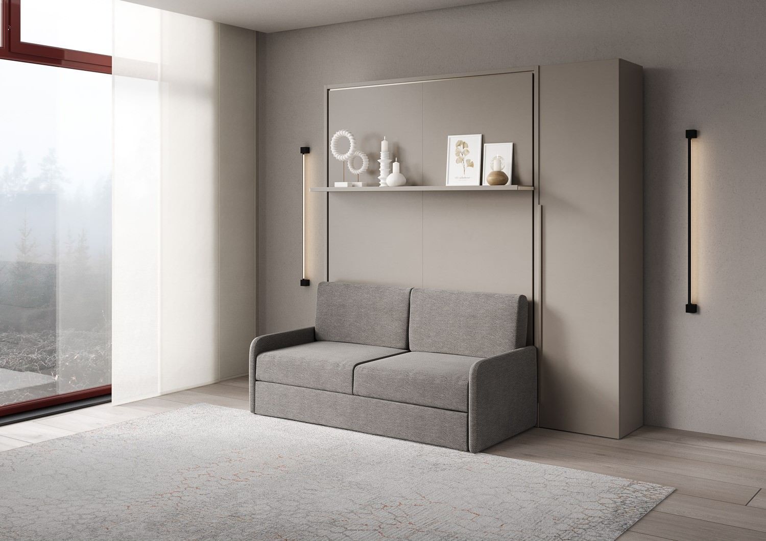 Letto a scomparsa con divano mensola e armadio Capital Sofà