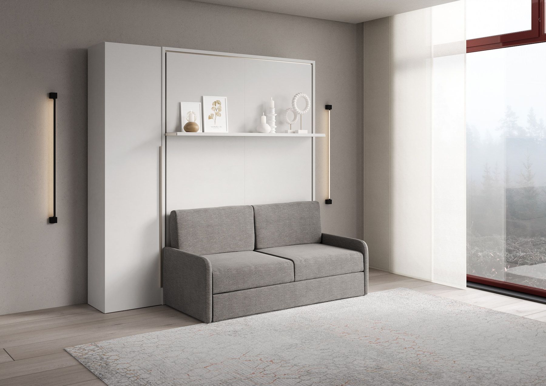 Letto a scomparsa con divano mensola e armadio Capital Sofà