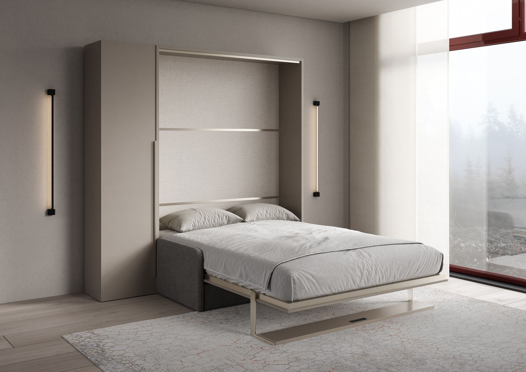 Letto a scomparsa con divano mensola e armadio Capital Sofà