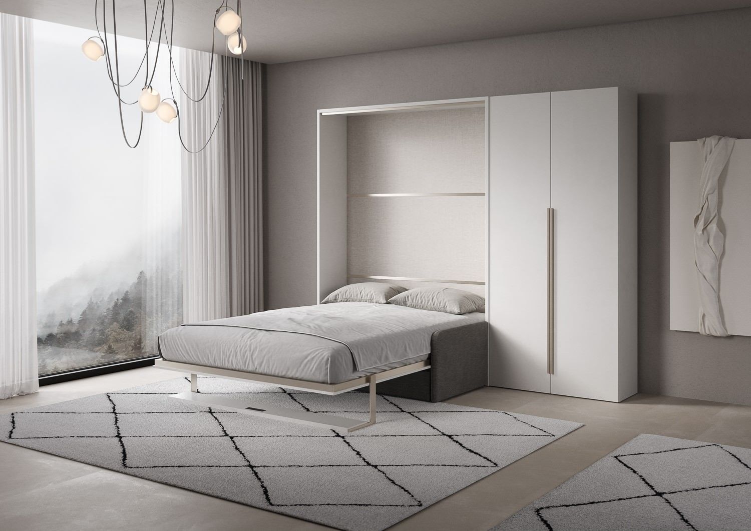 Letto a scomparsa con divano mensola e armadio 2 ante Capital Sofà