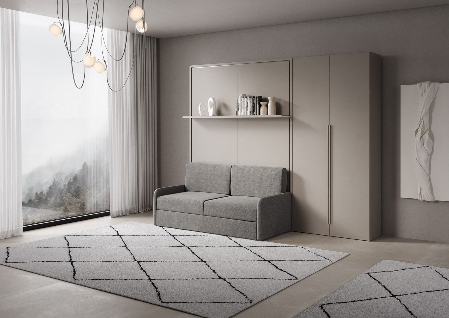 Letto a scomparsa con divano mensola e armadio 2 ante Capital Sofà