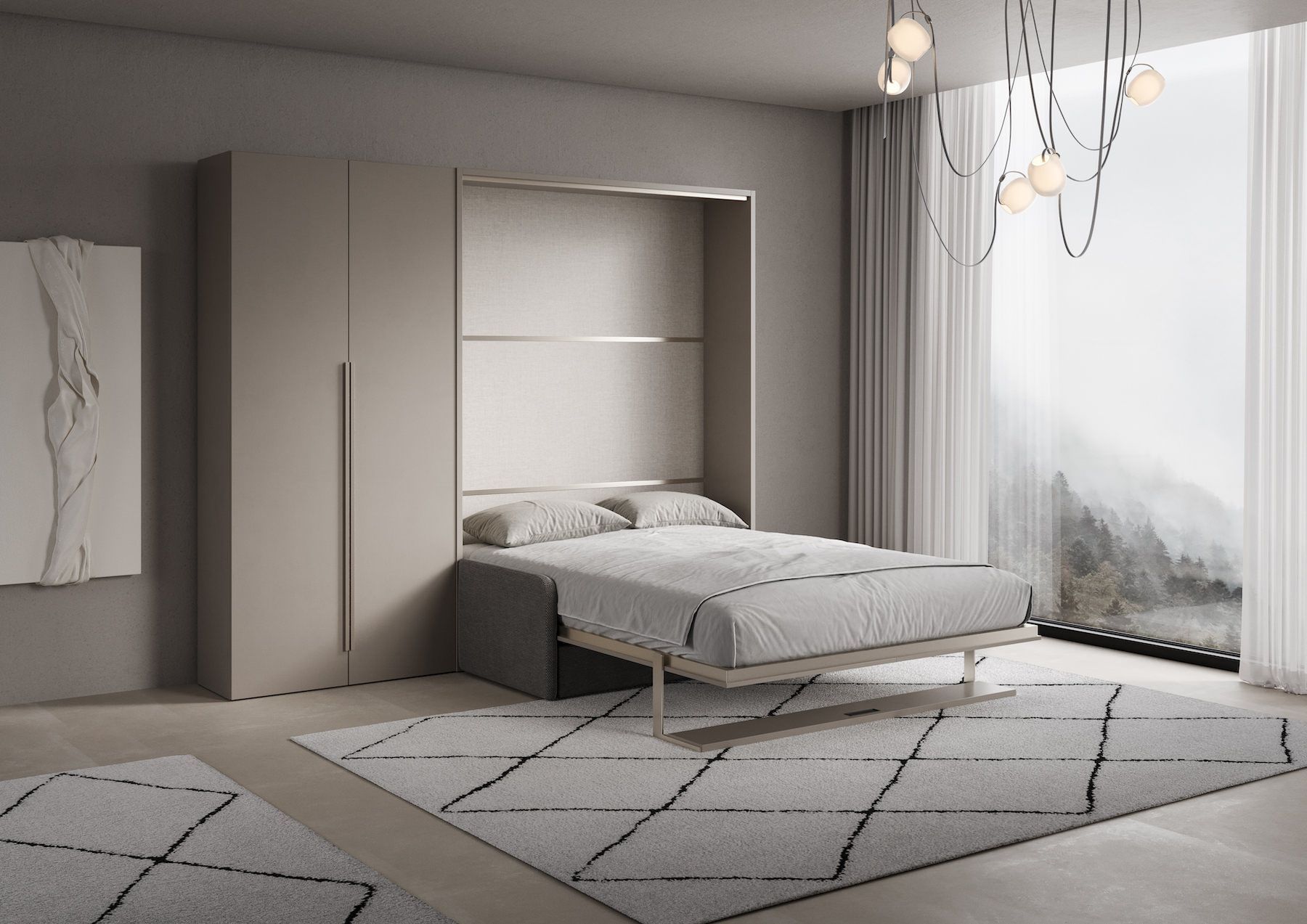 Letto a scomparsa con divano mensola e armadio 2 ante Capital Sofà