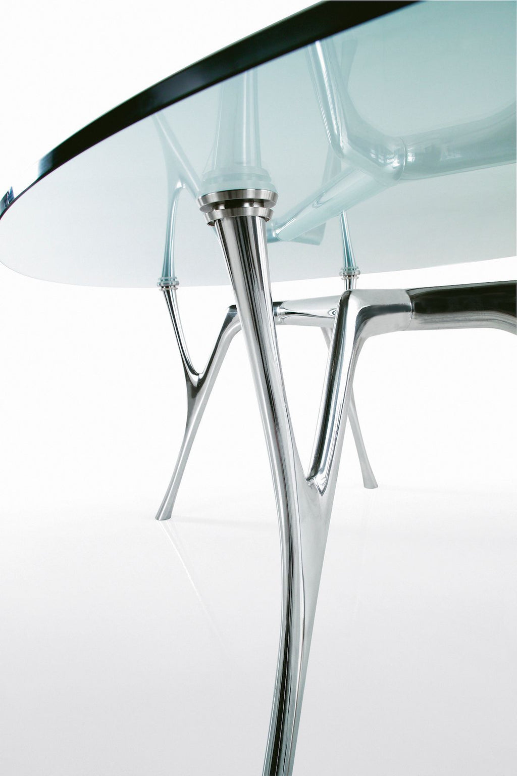 Tavolo scrivania ovale in alluminio e vetro Perseo Glass