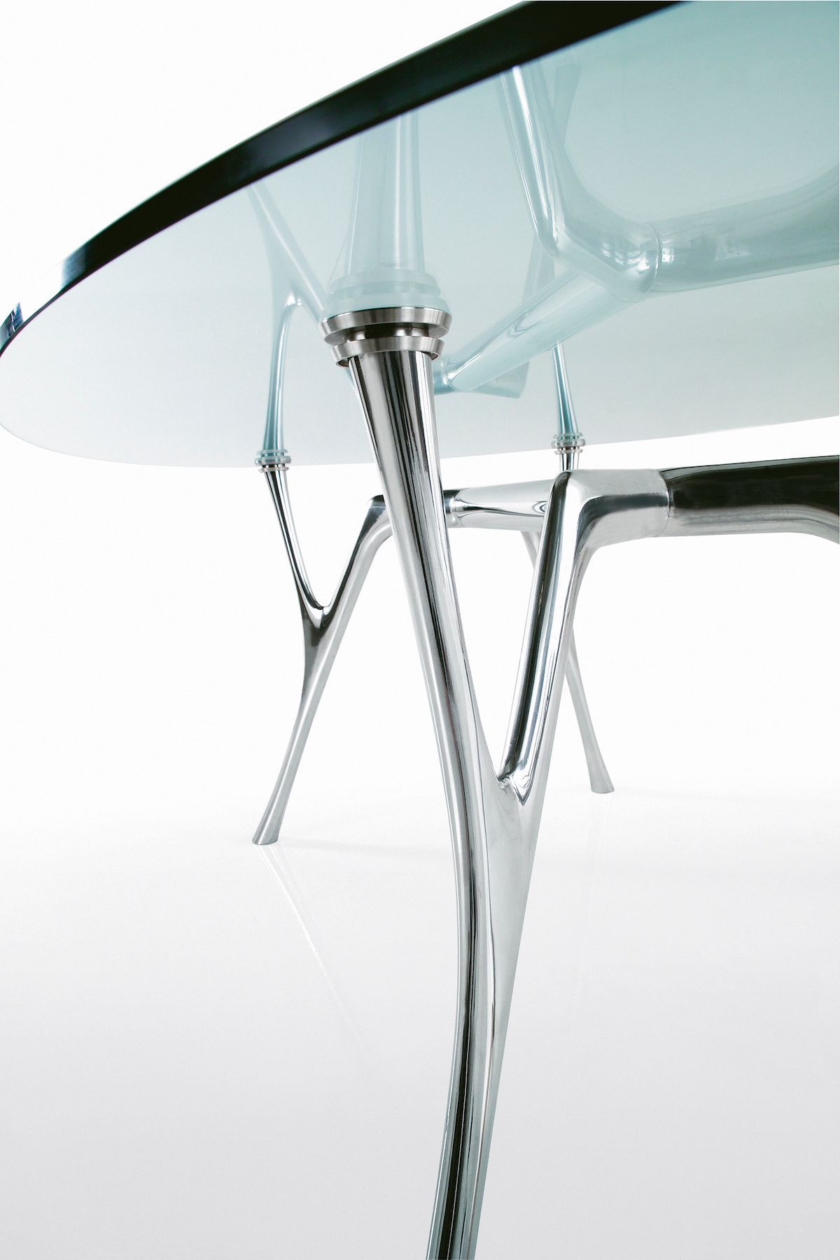 Tavolo scrivania ovale in alluminio e vetro Perseo Glass