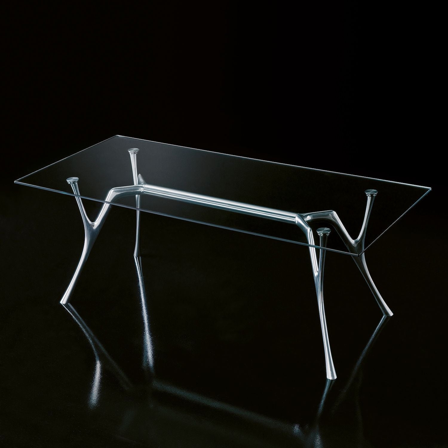 Tavolo scrivania rettangolare in alluminio e vetro Perseo Glass