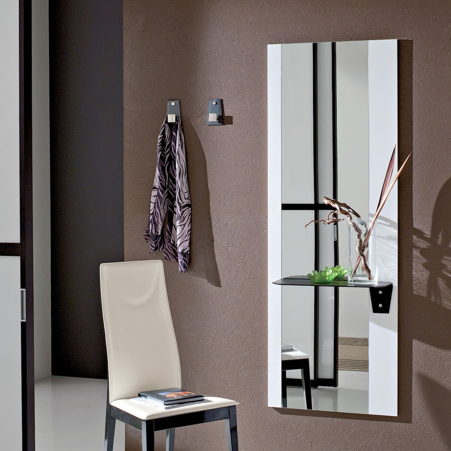 Specchio da parete con mensola e appendiabiti Julius