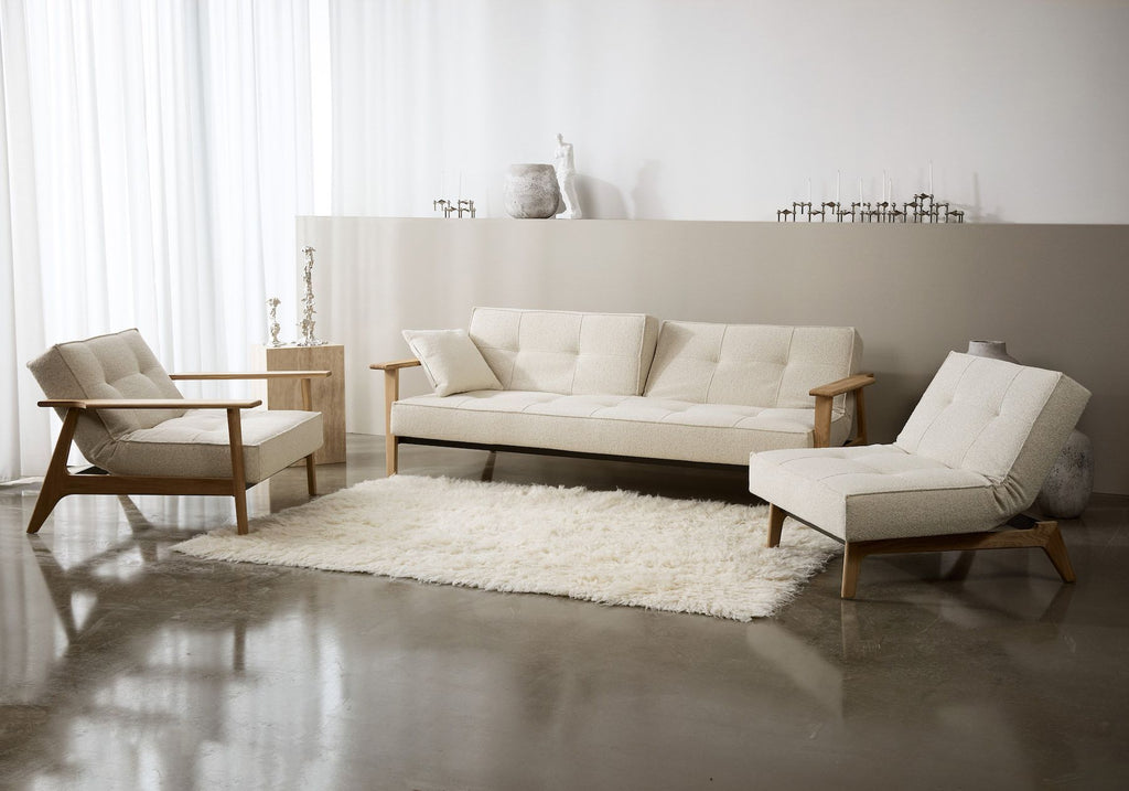 Divano letto con braccioli in legno e materasso a molle SplitBack Frej - 357 Taura Off White