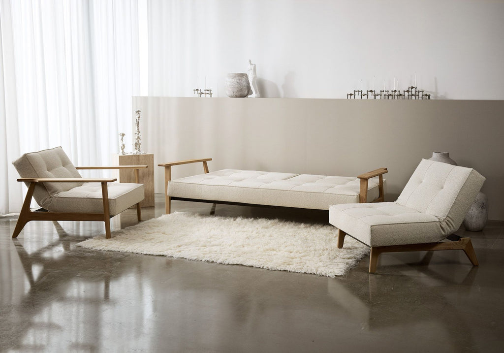 Divano letto con braccioli in legno e materasso a molle SplitBack Frej - 357 Taura Off White