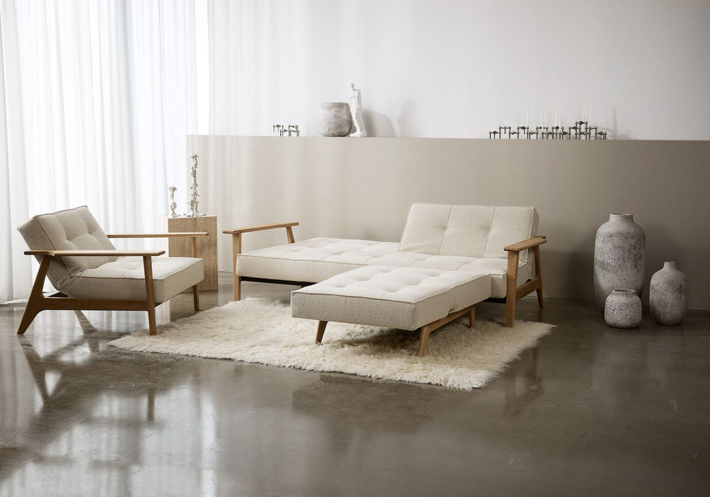 Divano letto con braccioli in legno e materasso a molle SplitBack Frej - 357 Taura Off White