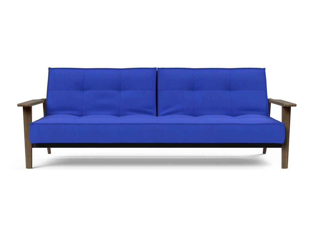 Divano letto con braccioli in legno e materasso a molle SplitBack Frej - 512 Elegance Ultramarine