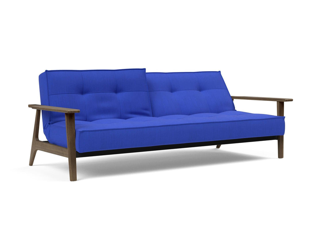 Divano letto con braccioli in legno e materasso a molle SplitBack Frej - 512 Elegance Ultramarine