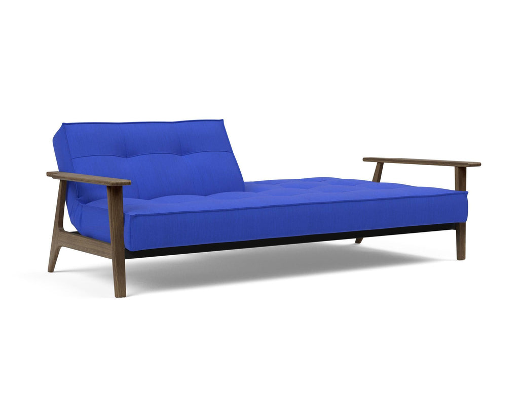 Divano letto con braccioli in legno e materasso a molle SplitBack Frej - 512 Elegance Ultramarine