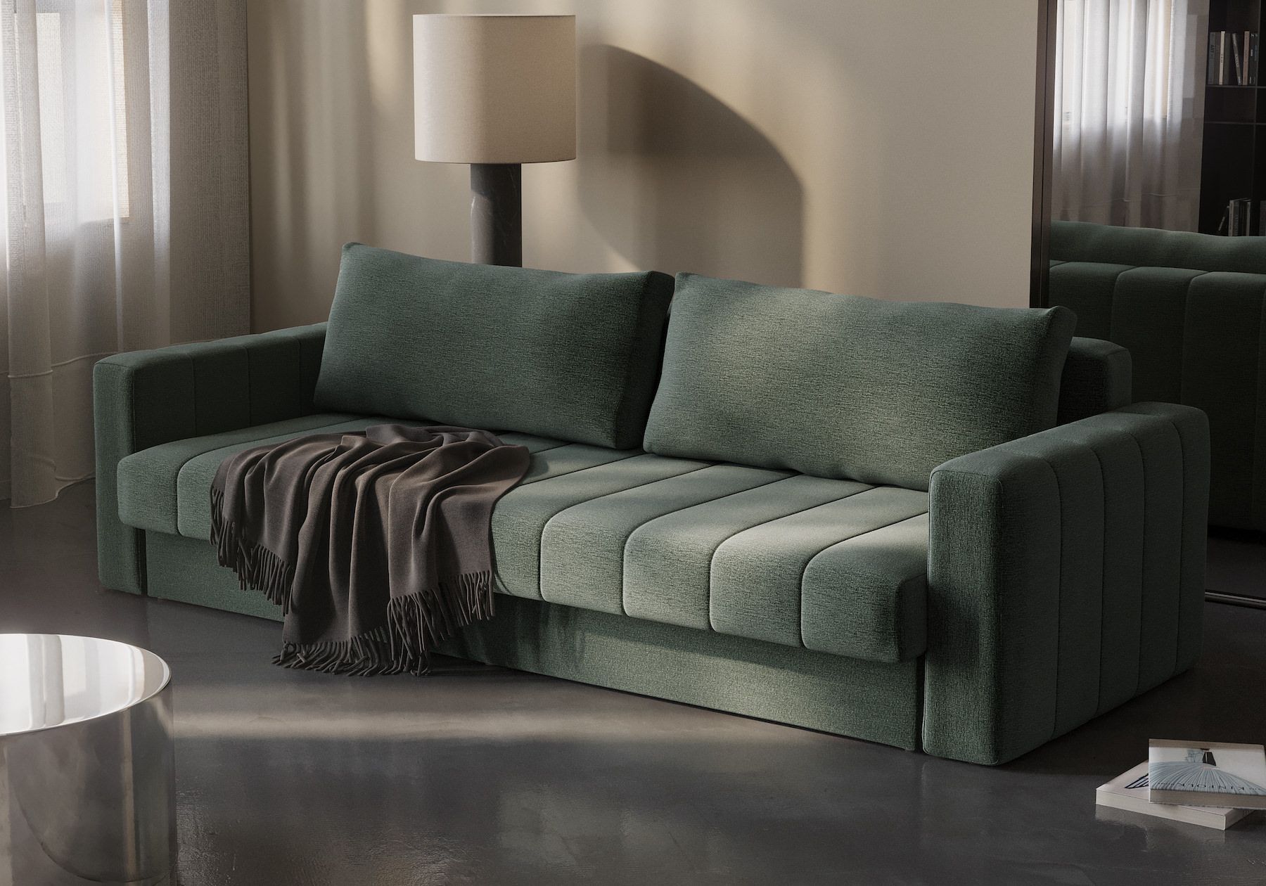 Divano letto matrimoniale con braccioli Akello Arms - 281 Avella Pine Green