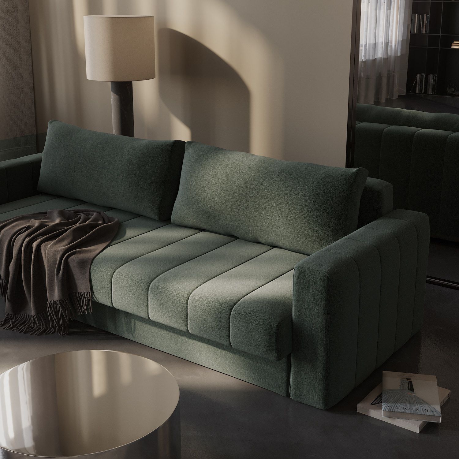 Divano letto matrimoniale con braccioli Akello Arms - 281 Avella Pine Green