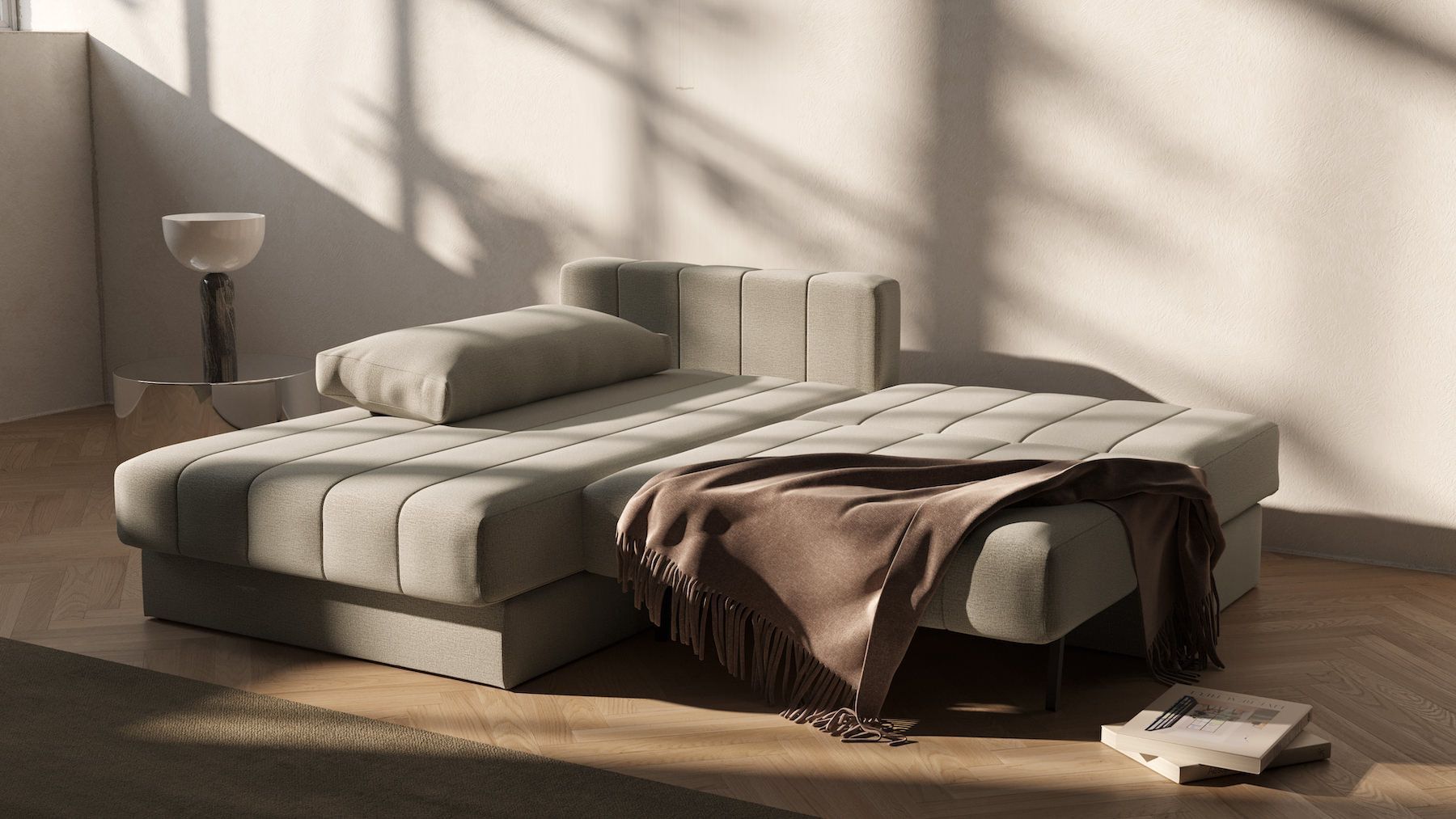 Divano letto matrimoniale con penisola Akello Lounger - 280 Avella Sand