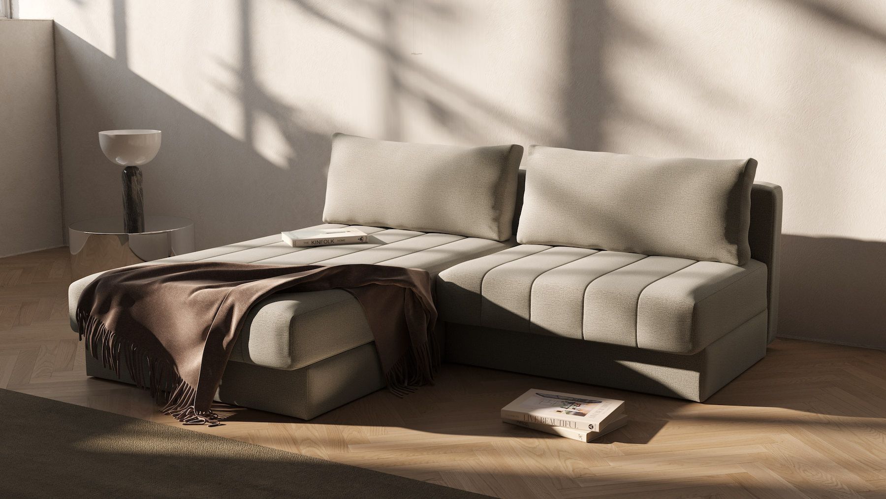 Divano letto matrimoniale con penisola Akello Lounger - 280 Avella Sand