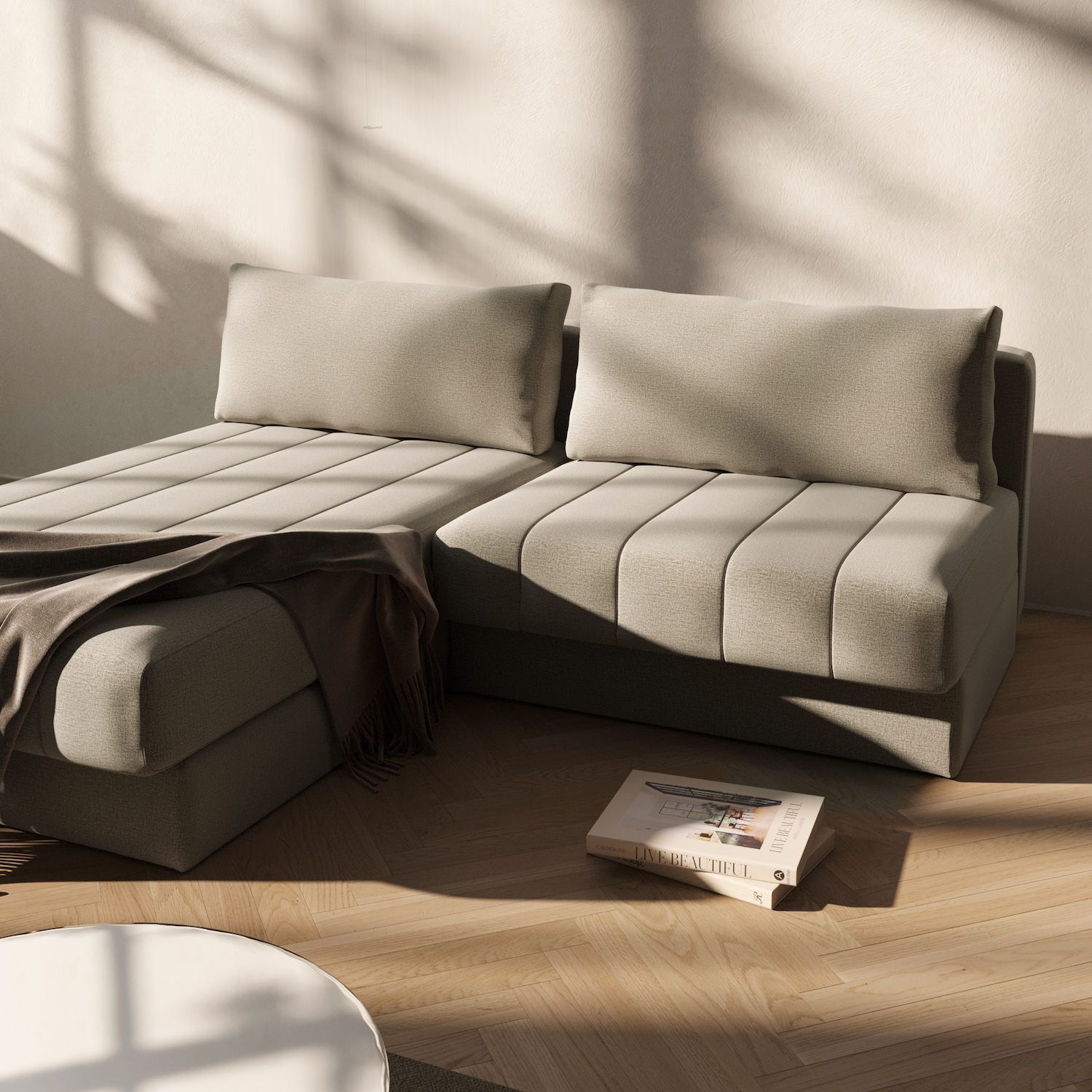 Divano letto matrimoniale con penisola Akello Lounger - 280 Avella Sand