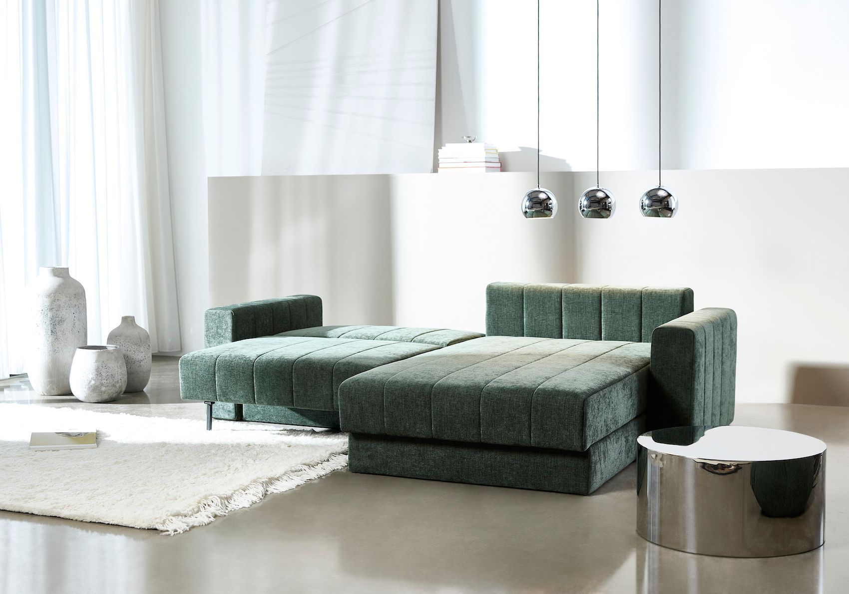 Divano letto matrimoniale con penisola e braccioli Akello Lounger Arms - 281 Avella Pine Green