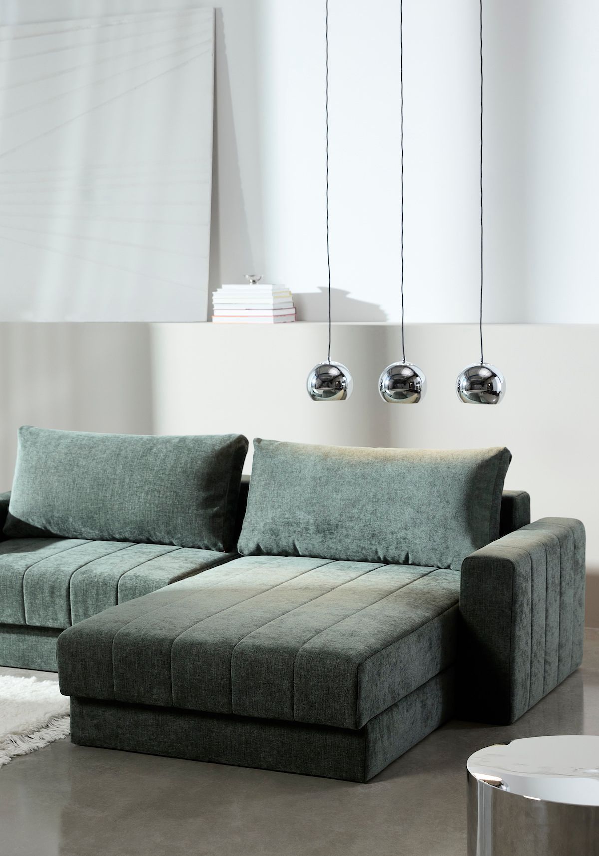 Divano letto matrimoniale con penisola e braccioli Akello Lounger Arms - 281 Avella Pine Green