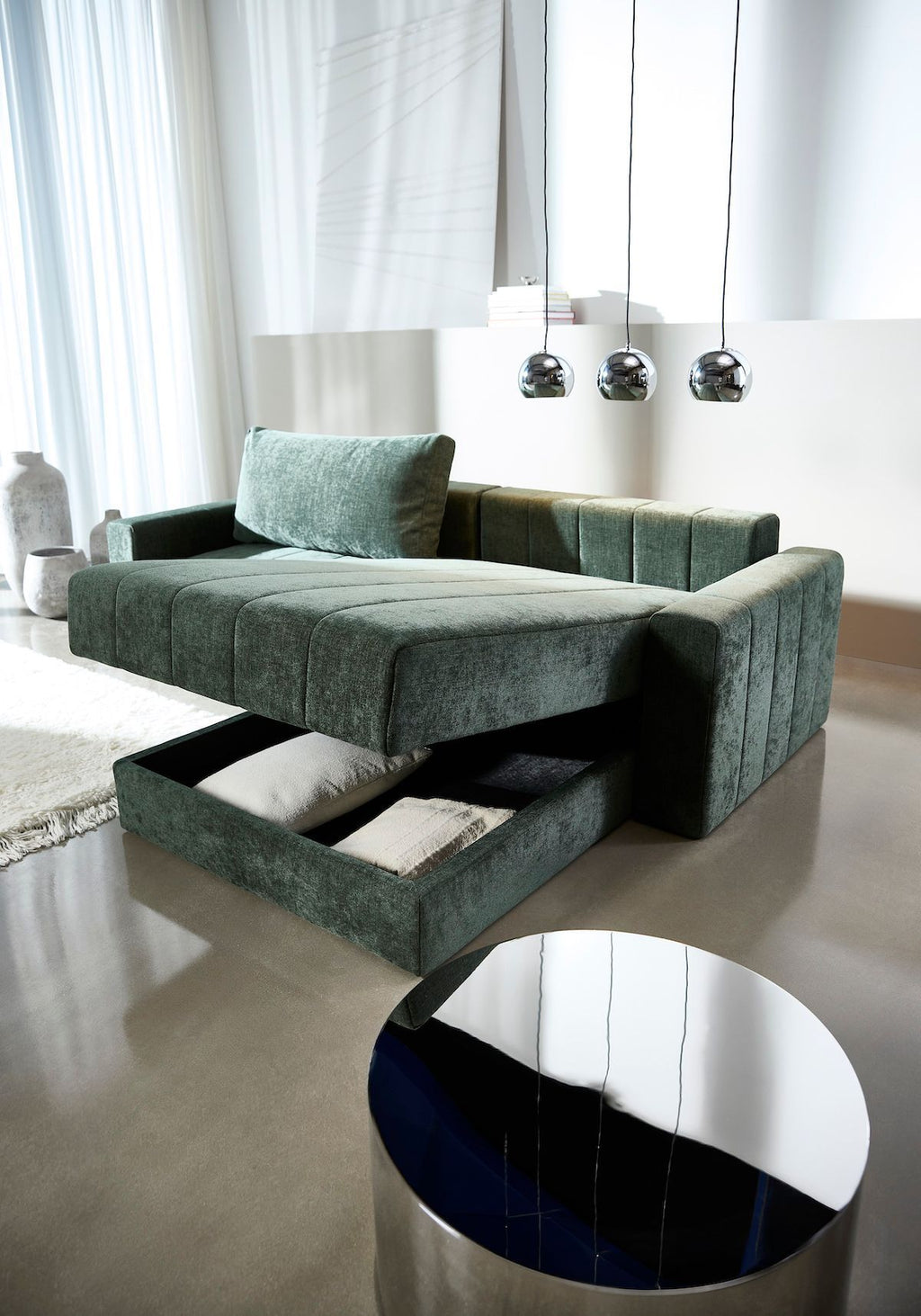 Divano letto matrimoniale con penisola e braccioli Akello Lounger Arms - 281 Avella Pine Green