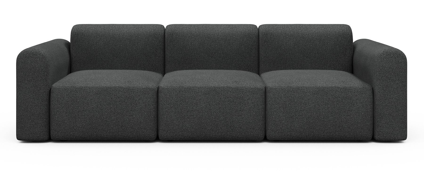 Divano a tre posti con braccioli Rund A3L - Bouclé 529 Charcoal
