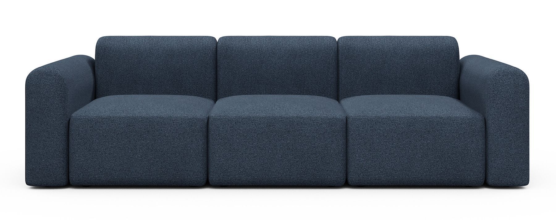 Divano a tre posti con braccioli Rund A3L - Bouclé 537 Blue