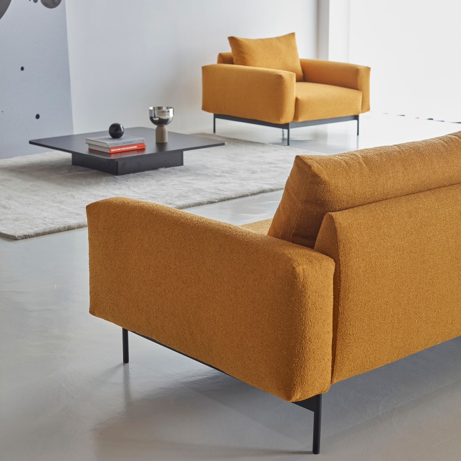 Divano tre posti design moderno Arthon A3 - Bouclé 536 Ochre