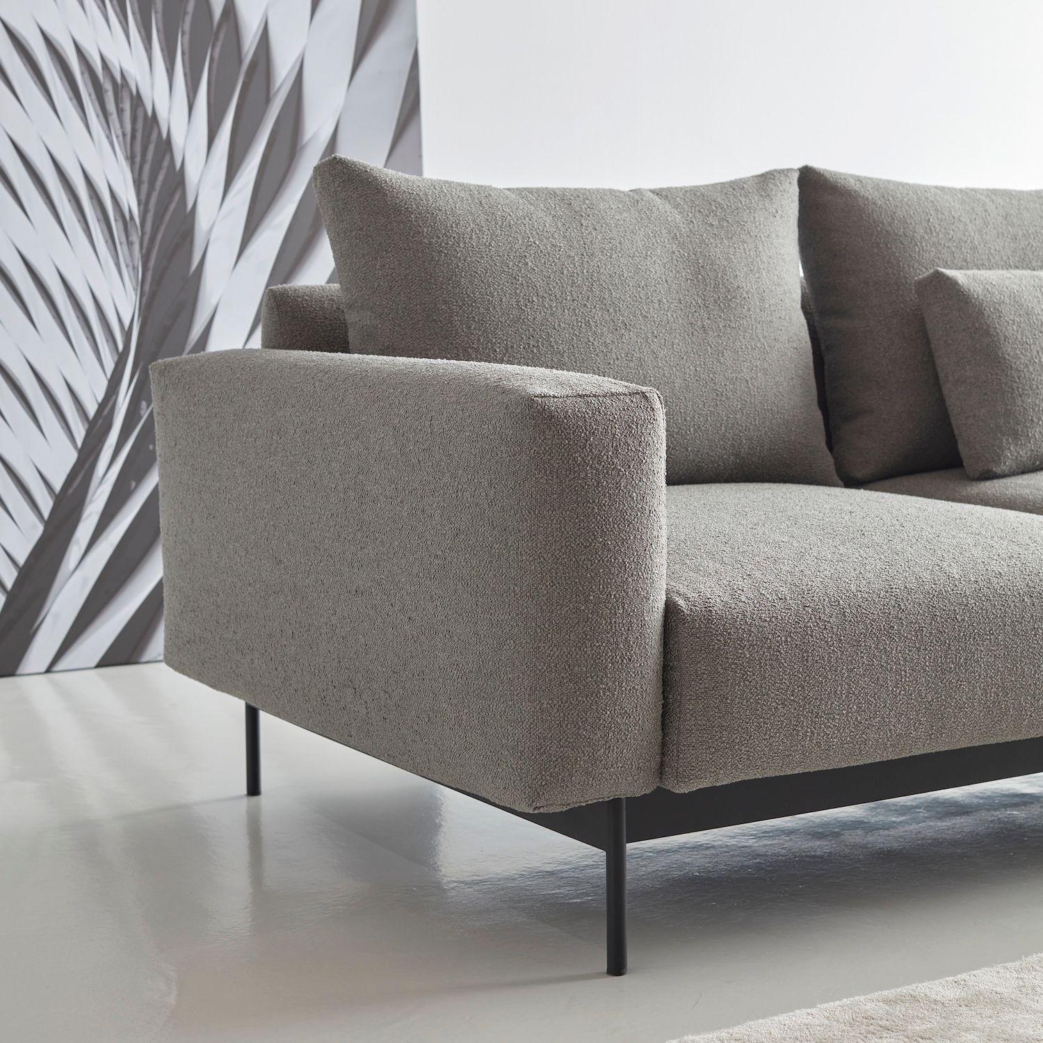 Divano con penisola chaise longue Arthon B2 - Bouclé 533 Ash Grey