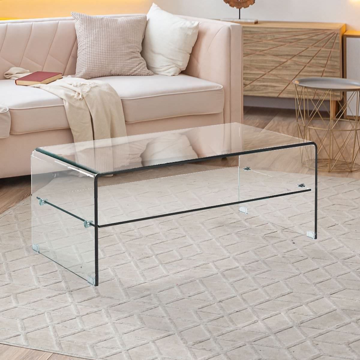 Tavolino da salotto in vetro curvato trasparente Emerald Evo