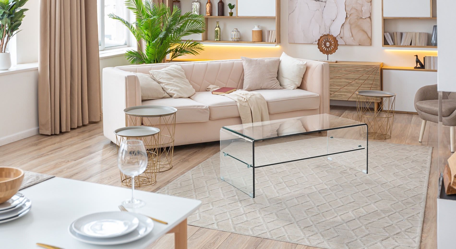 Tavolino da salotto in vetro curvato trasparente Emerald Evo