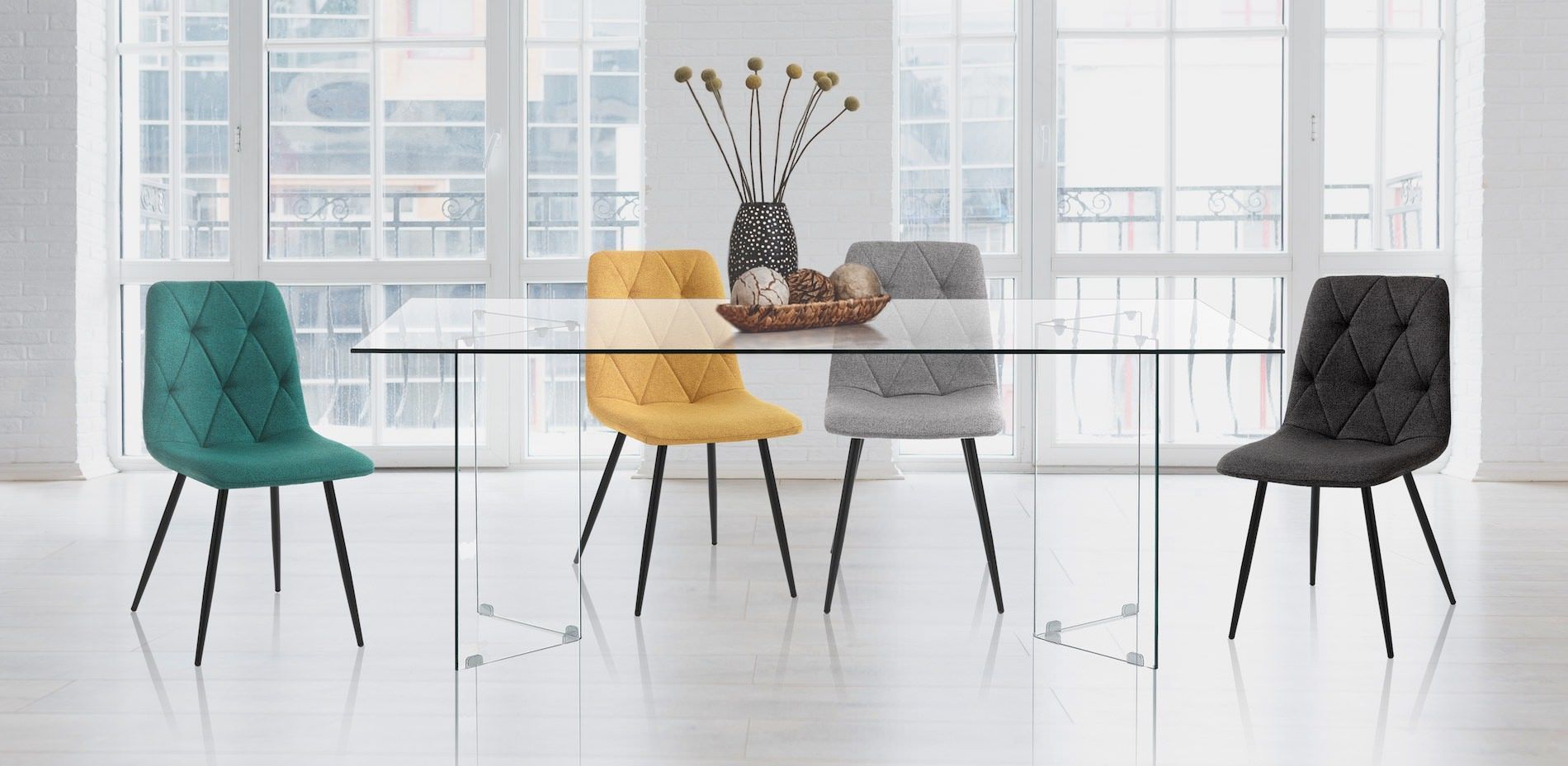 Scrivania in vetro temperato trasparente Emil 180