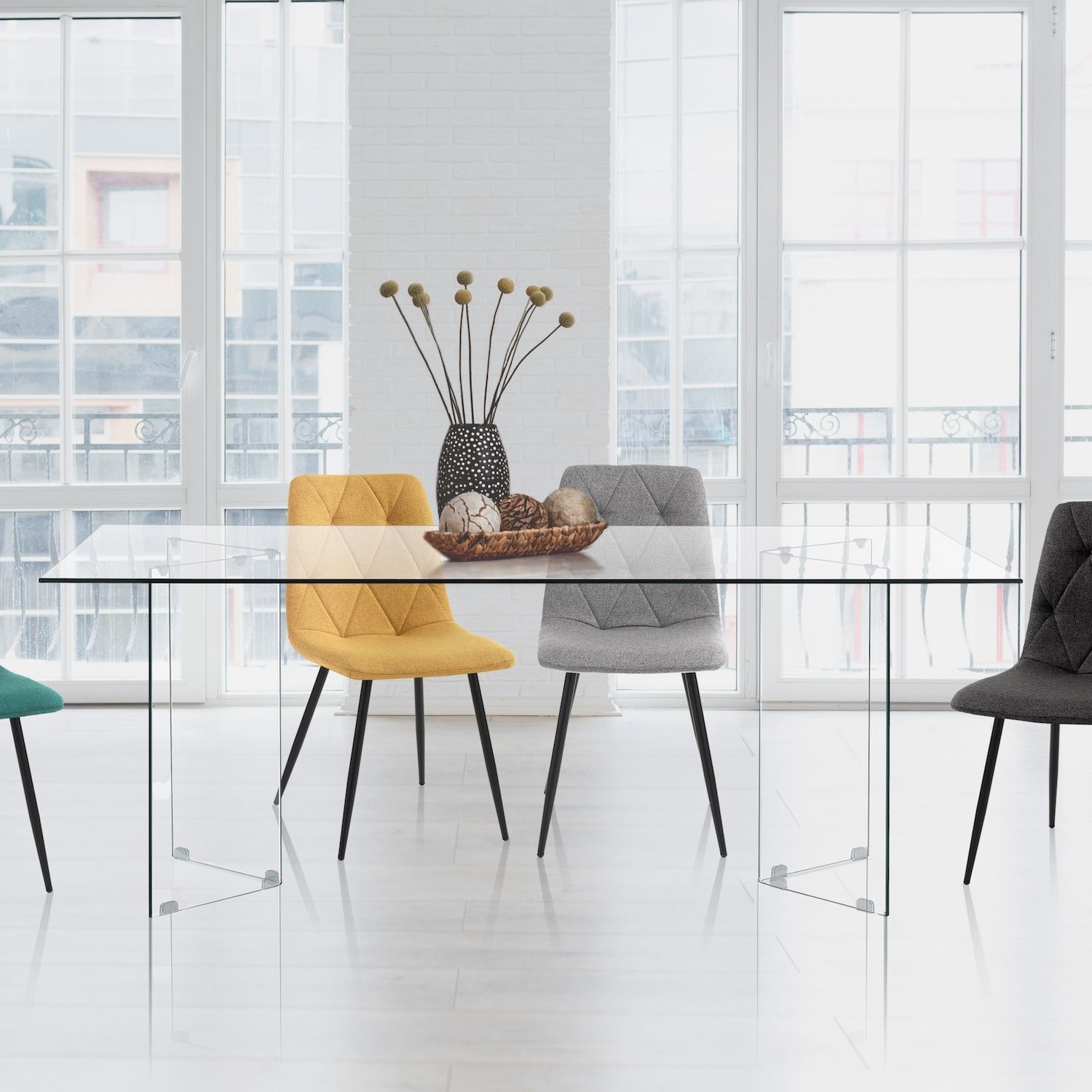 Scrivania in vetro temperato trasparente Emil 180