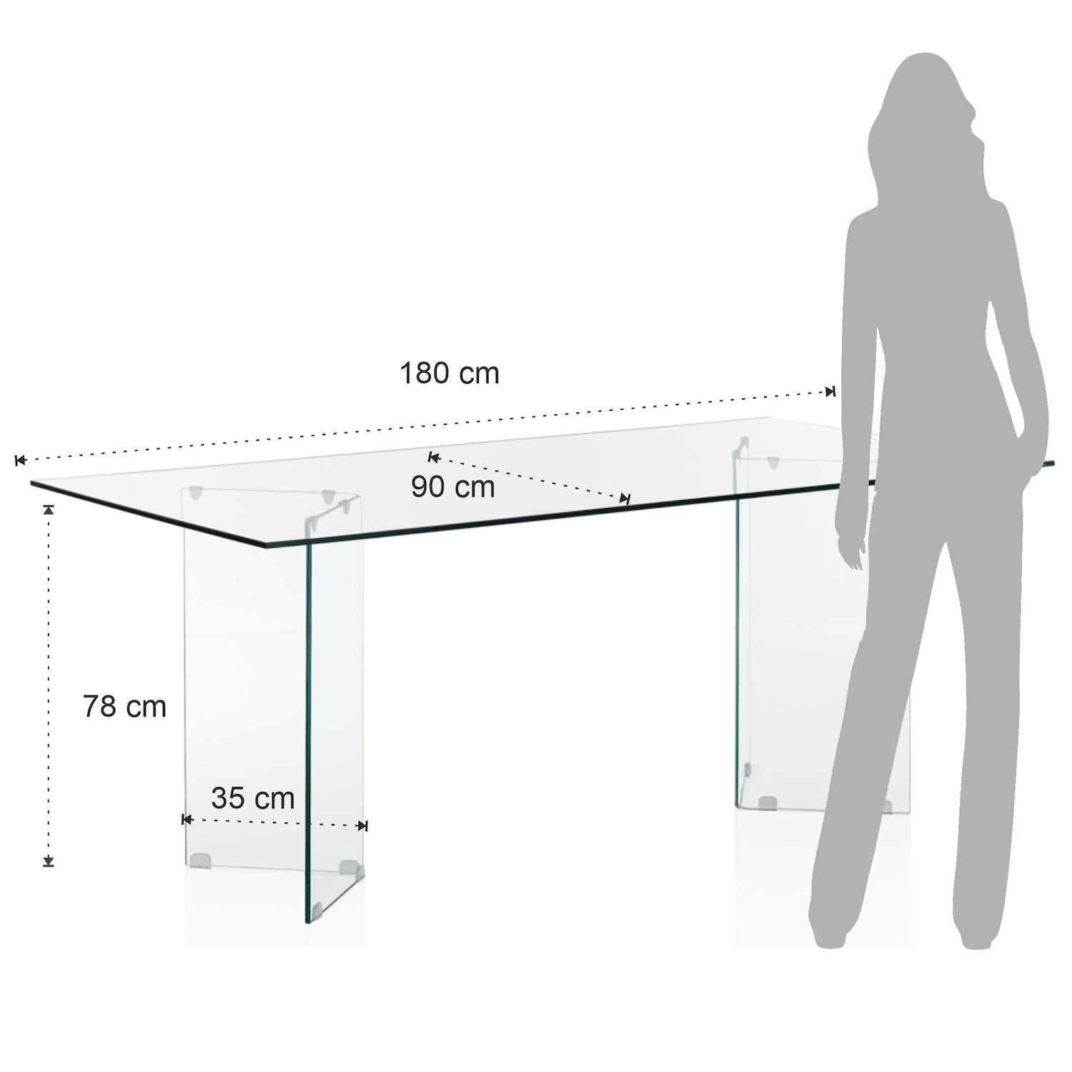 Scrivania in vetro temperato trasparente Emil 180