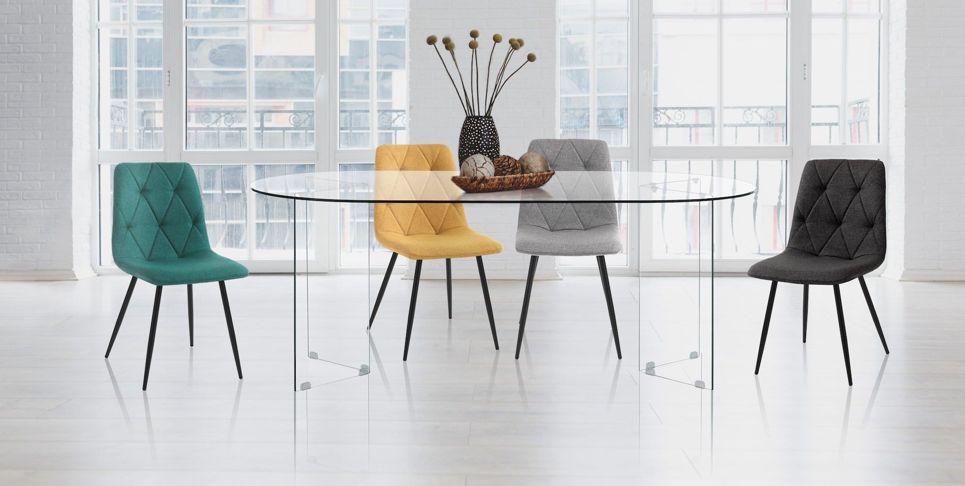 Scrivania ovale in vetro temperato trasparente Emil 180