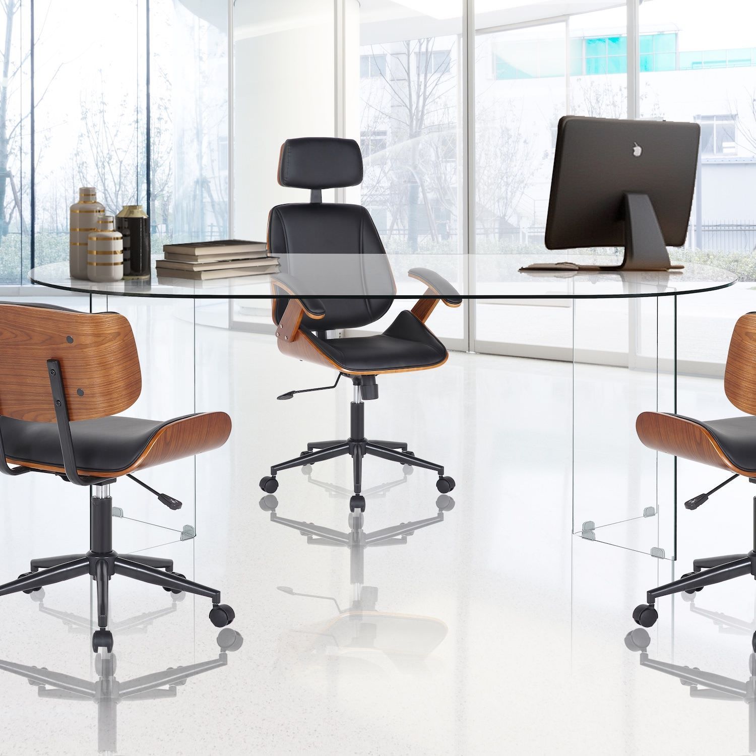 Scrivania ovale in vetro temperato trasparente Emil 180