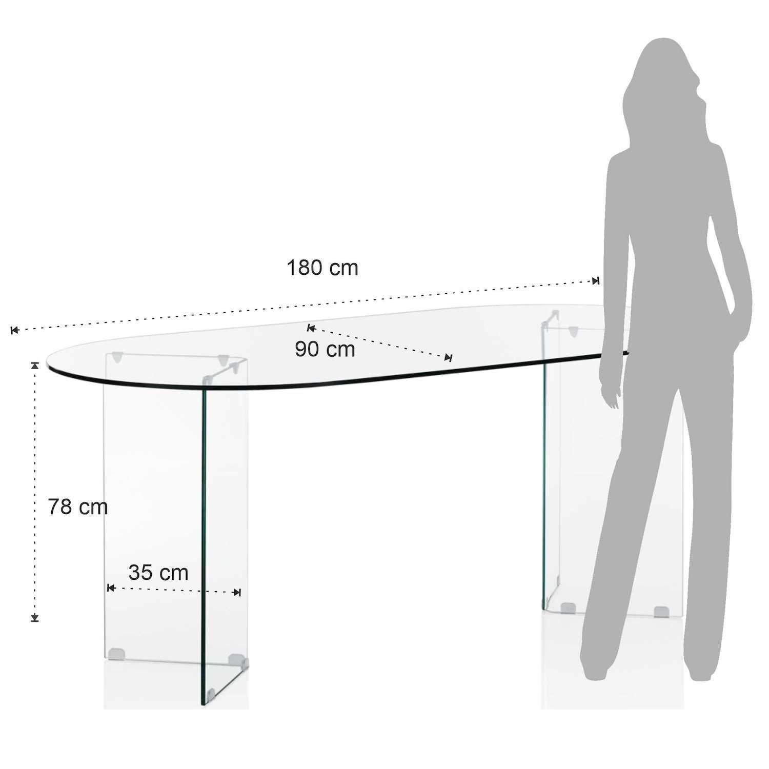 Scrivania ovale in vetro temperato trasparente Emil 180