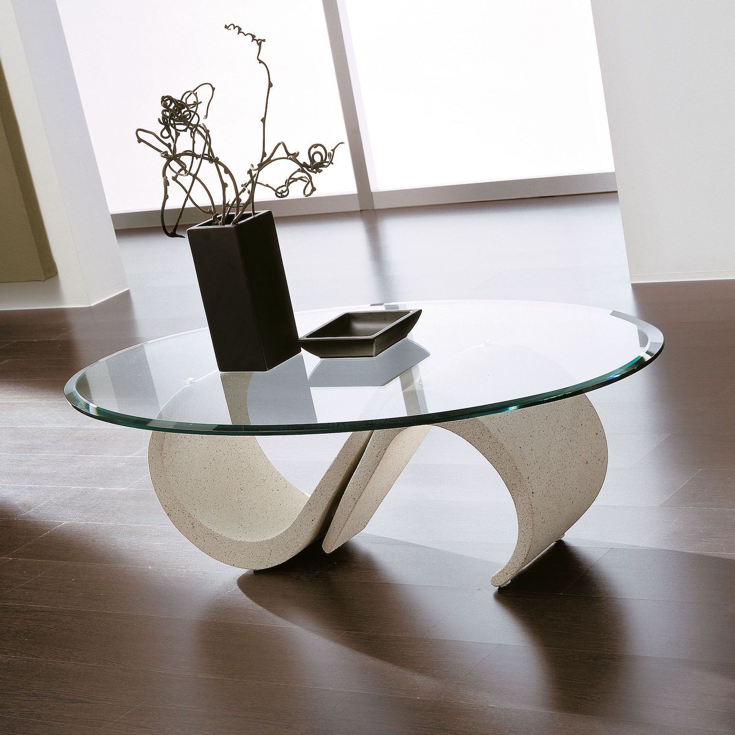 Tavolo da salotto moderno in vetro ovale bisellato Reynald