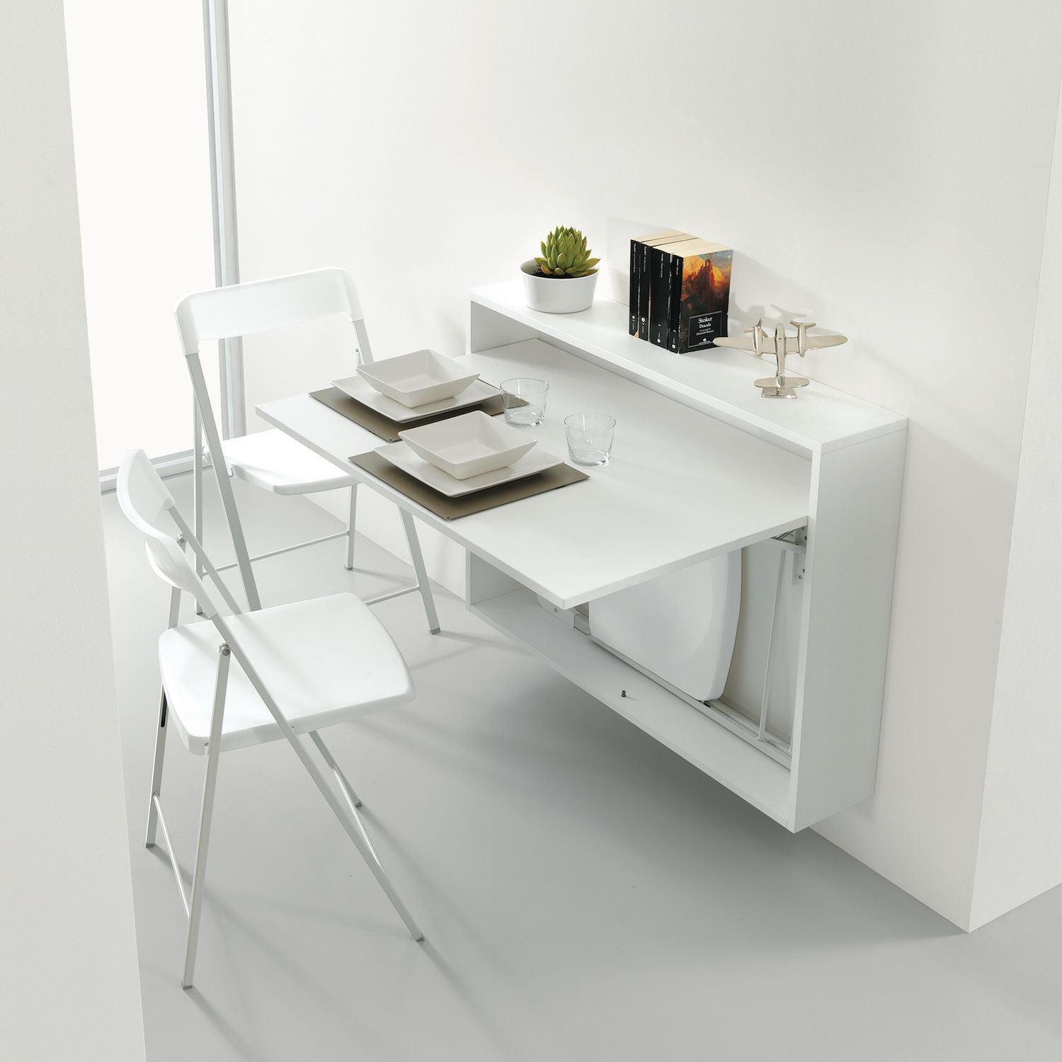 Scrivania a scomparsa con 3 sedie incorporate Jacob