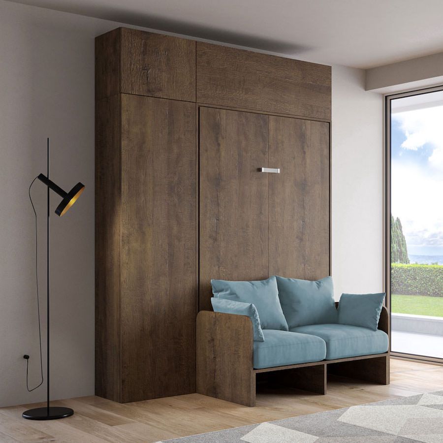 Letto a scomparsa con divano una piazza e mezza colonna e pensili Lexton