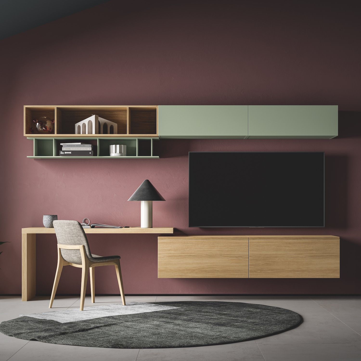 Parete attrezzata soggiorno con scrivania Lasting