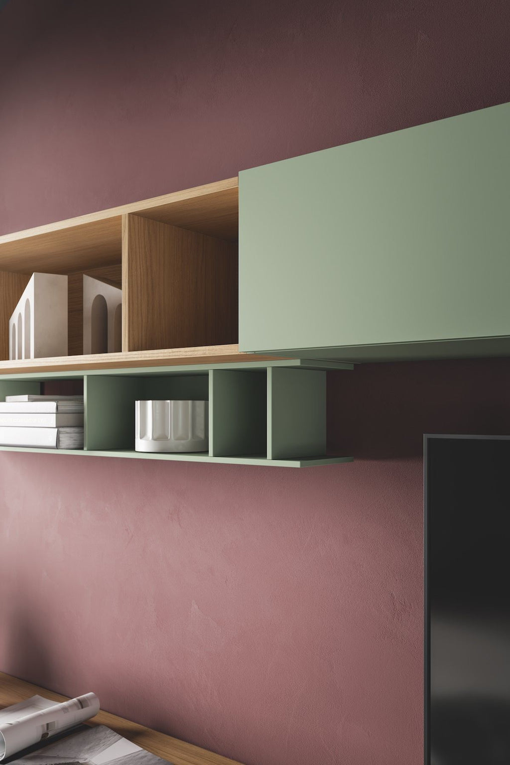 Parete attrezzata soggiorno con scrivania Lasting