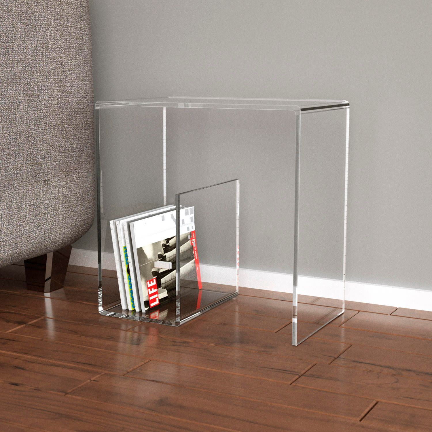 Tavolino da salotto con portariviste in plexiglass Mauri